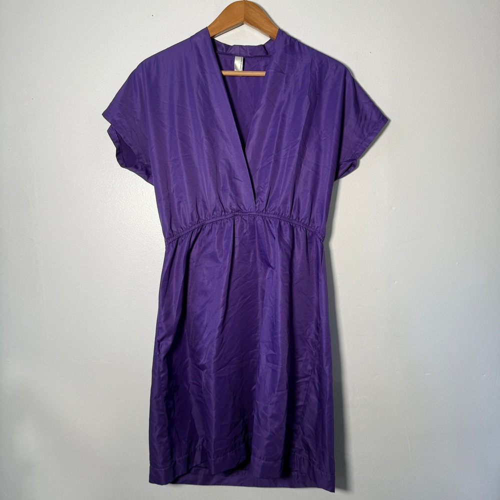 American Apparel Purple V-Neck Elastic Waist Silky Mini Dress Large